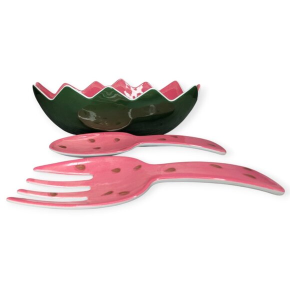 Melamine Watermelon Bowl & Serving Utensil Set of 3 - Picture 2 of 12
